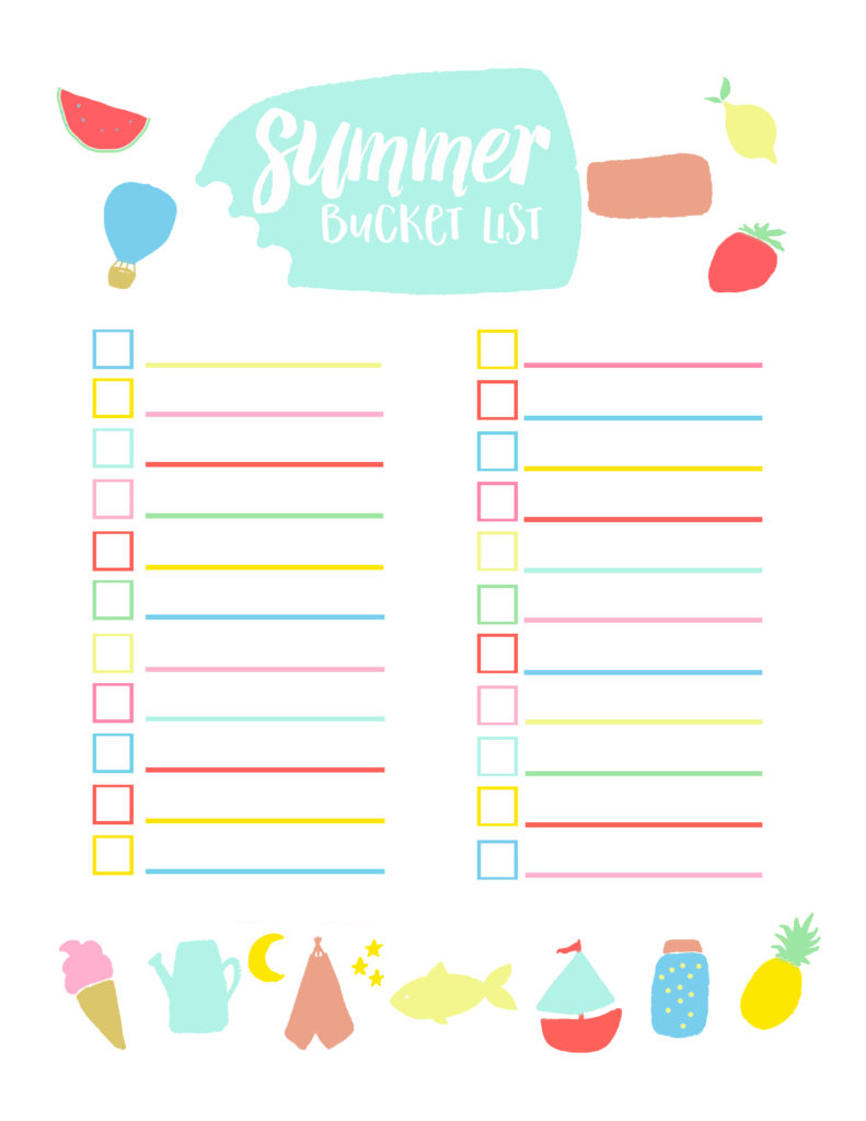 summer bucket list printable